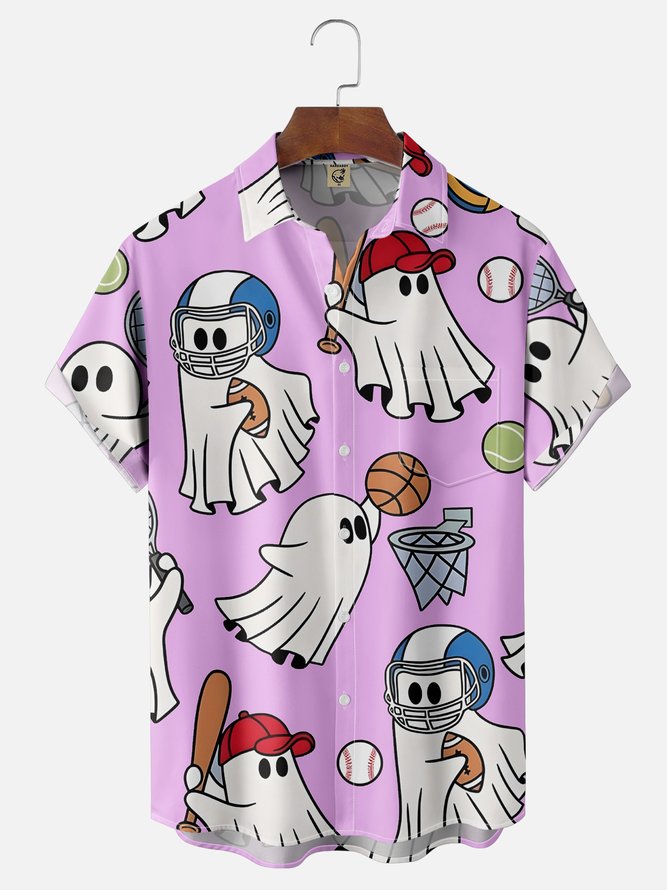 Moisture-wicking Ghost Football Baseball Football Fun Chest Pocket Casual Shirt