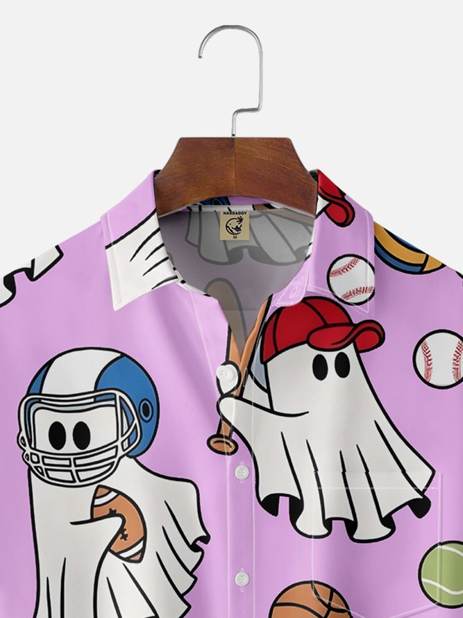 Moisture-wicking Ghost Football Baseball Football Fun Chest Pocket Casual Shirt