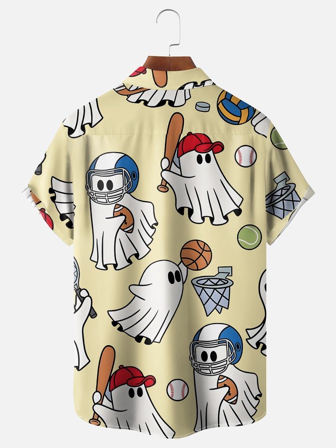 Moisture-wicking Ghost Football Baseball Football Fun Chest Pocket Casual Shirt