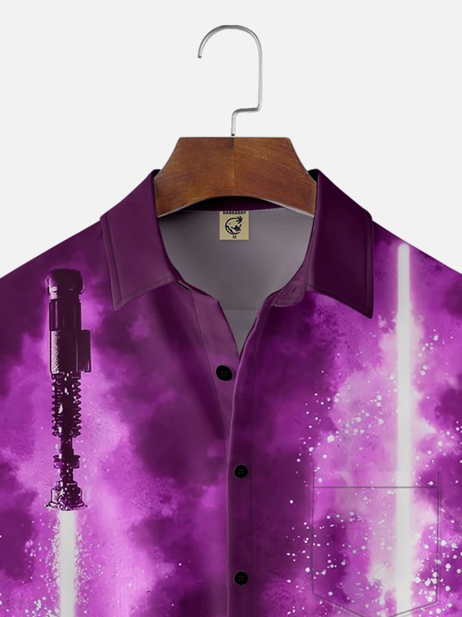 Moisture-wicking Fun and Avant-garde Laser Sword Star Art Wars Chest Pocket Bowling Shirt