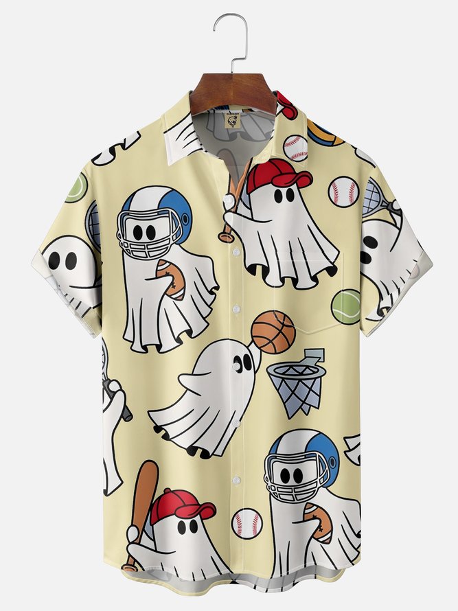 Moisture-wicking Ghost Football Baseball Football Fun Chest Pocket Casual Shirt