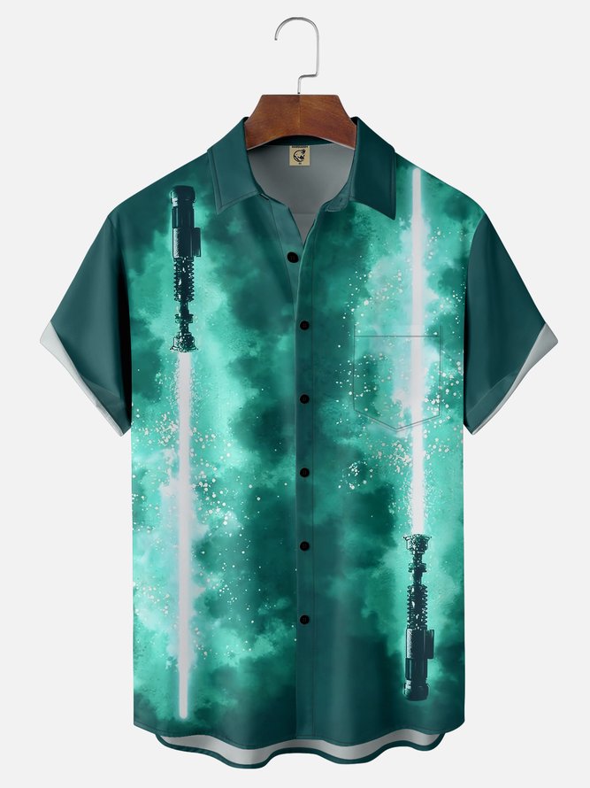 Moisture-wicking Fun and Avant-garde Laser Sword Star Art Wars Chest Pocket Bowling Shirt