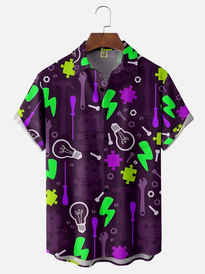 Moisture-wicking Robot Fun Smart Lightning Chest Pocket Casual Shirt