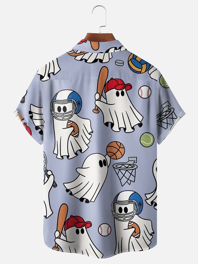 Moisture-wicking Ghost Football Baseball Football Fun Chest Pocket Casual Shirt
