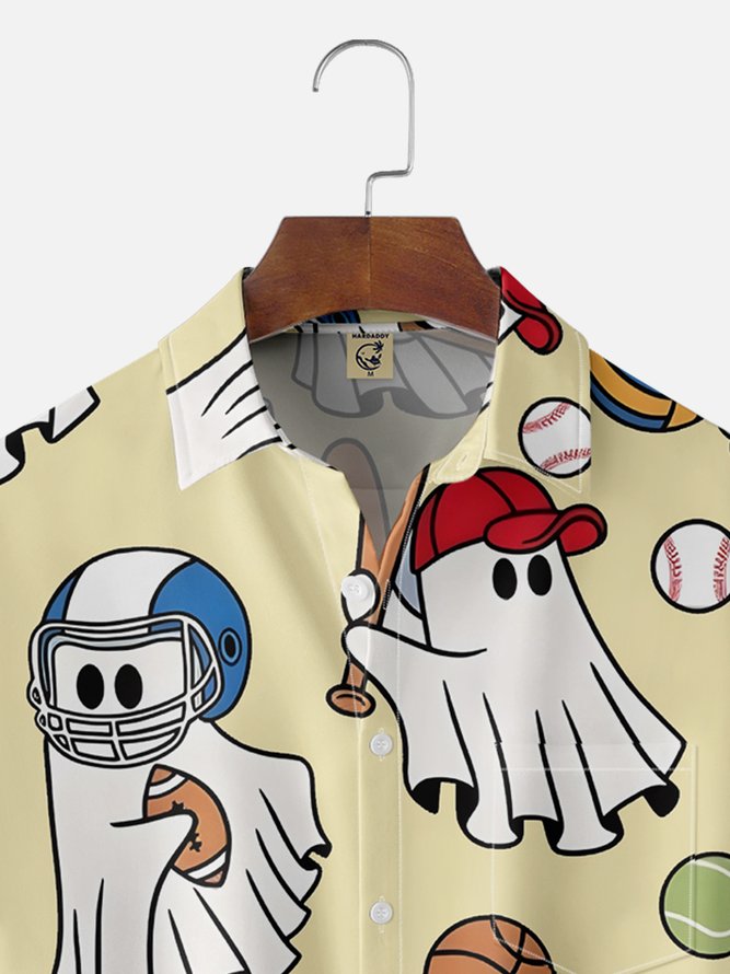 Moisture-wicking Ghost Football Baseball Football Fun Chest Pocket Casual Shirt