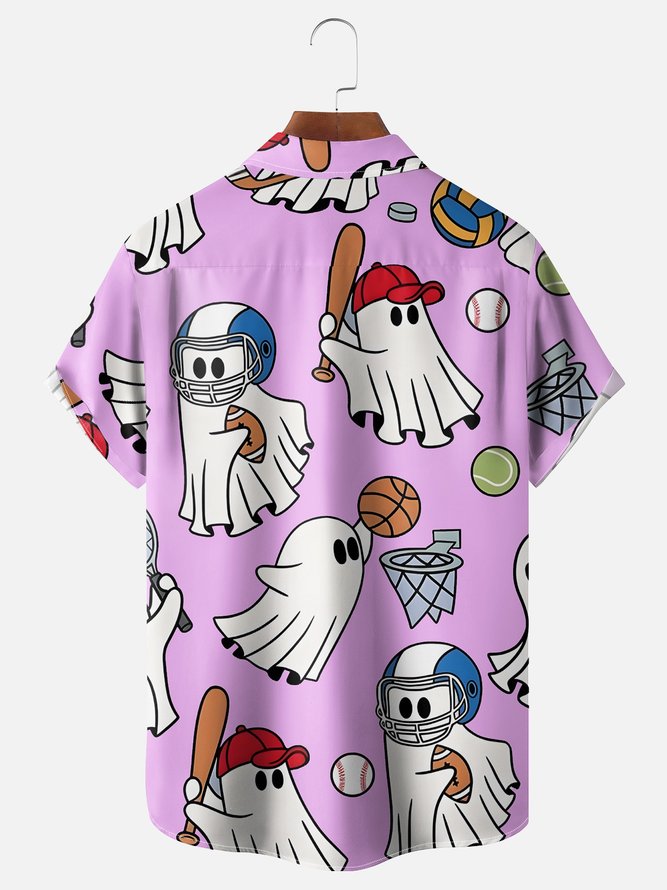 Moisture-wicking Ghost Football Baseball Football Fun Chest Pocket Casual Shirt