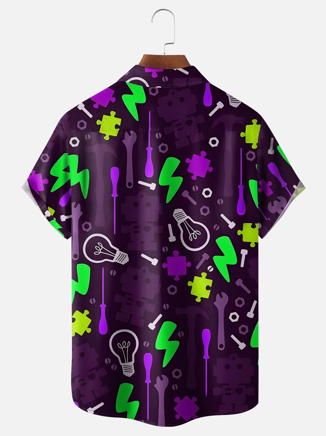 Moisture-wicking Robot Fun Smart Lightning Chest Pocket Casual Shirt