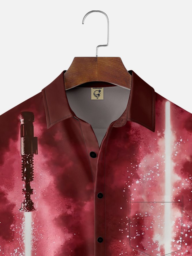 Moisture-wicking Fun and Avant-garde Laser Sword Star Art Wars Chest Pocket Bowling Shirt