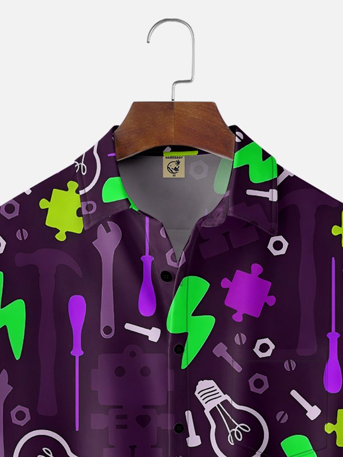 Moisture-wicking Robot Fun Smart Lightning Chest Pocket Casual Shirt