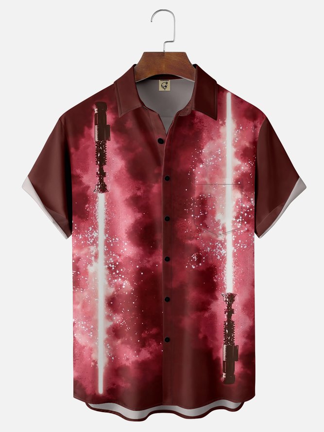 Moisture-wicking Fun and Avant-garde Laser Sword Star Art Wars Chest Pocket Bowling Shirt
