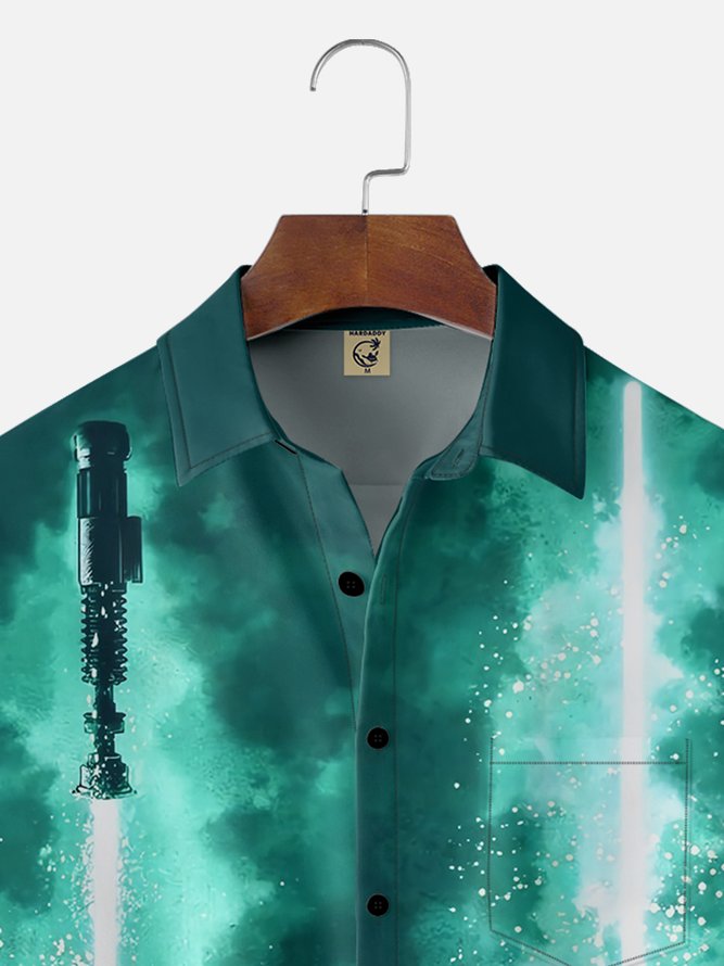 Moisture-wicking Fun and Avant-garde Laser Sword Star Art Wars Chest Pocket Bowling Shirt