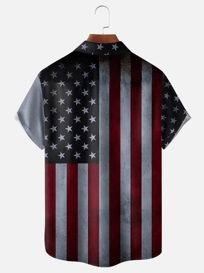 Hardaddy Moisture-wicking Memorial Day American Flag American Eagle Chest Pocket Casual Shirt