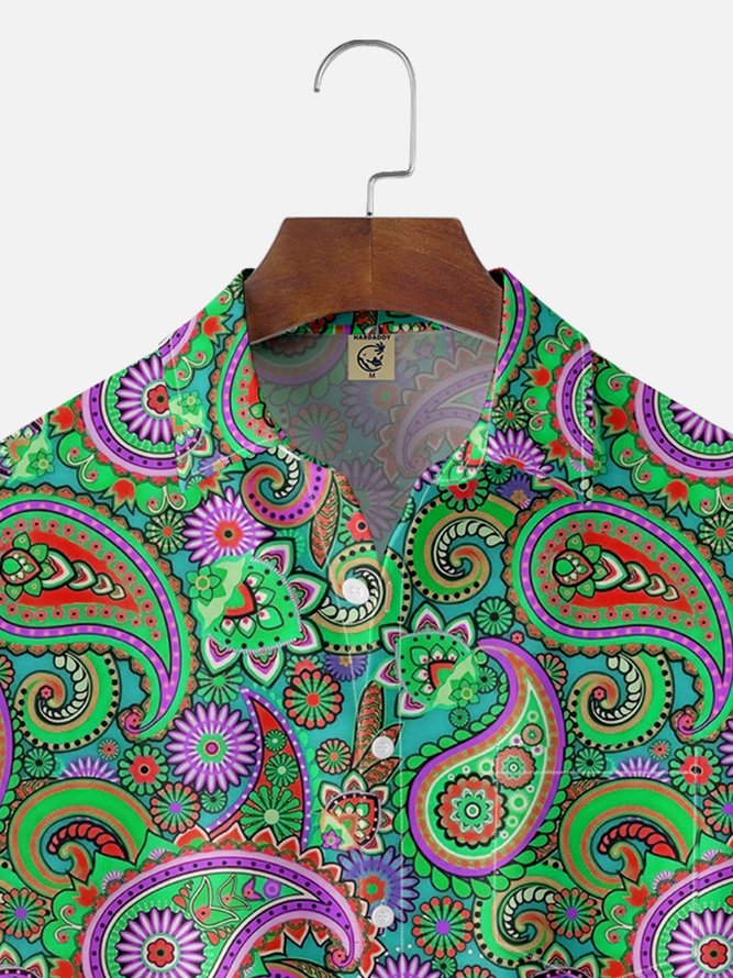 Moisture Wicking Paisley Chest Pocket Hawaiian Shirt