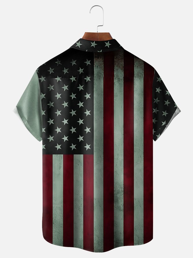 Hardaddy Moisture-wicking Memorial Day American Flag American Eagle Chest Pocket Casual Shirt
