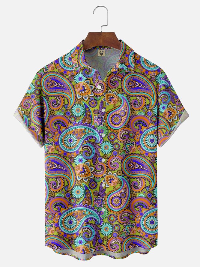 Moisture Wicking Paisley Chest Pocket Hawaiian Shirt
