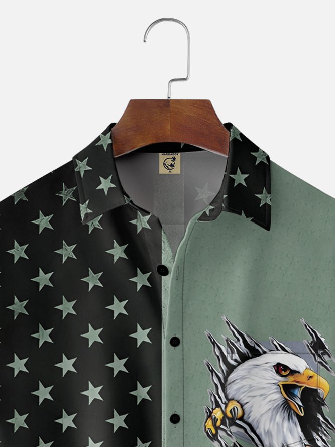 Hardaddy Moisture-wicking Memorial Day American Flag American Eagle Chest Pocket Casual Shirt