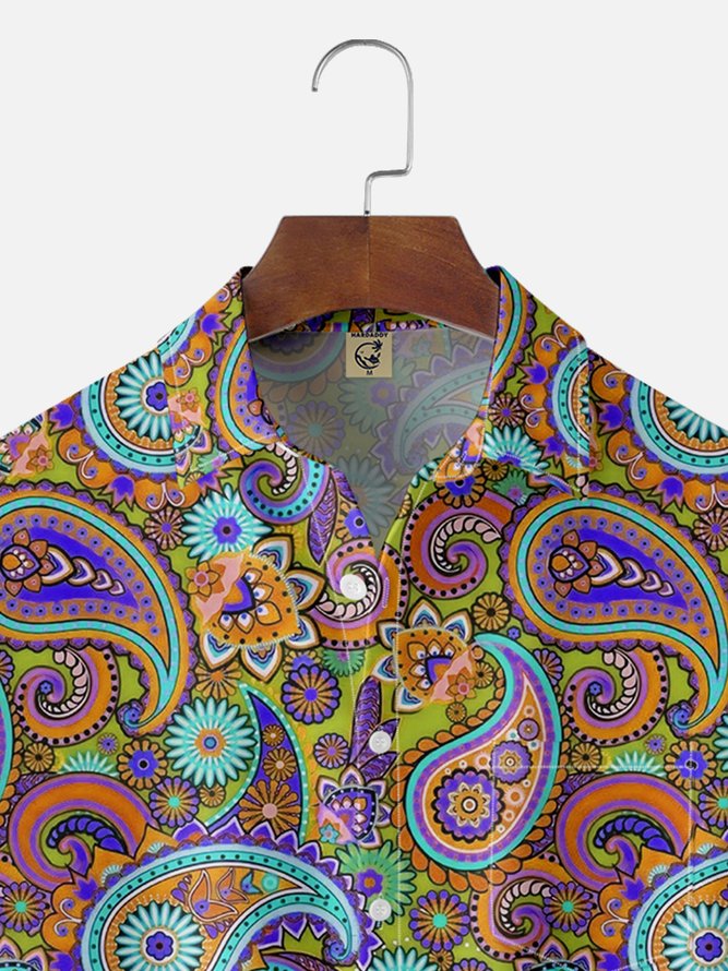 Moisture Wicking Paisley Chest Pocket Hawaiian Shirt