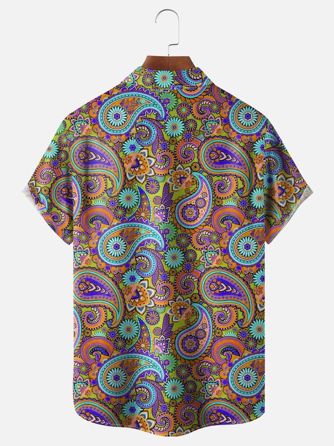 Moisture Wicking Paisley Chest Pocket Hawaiian Shirt