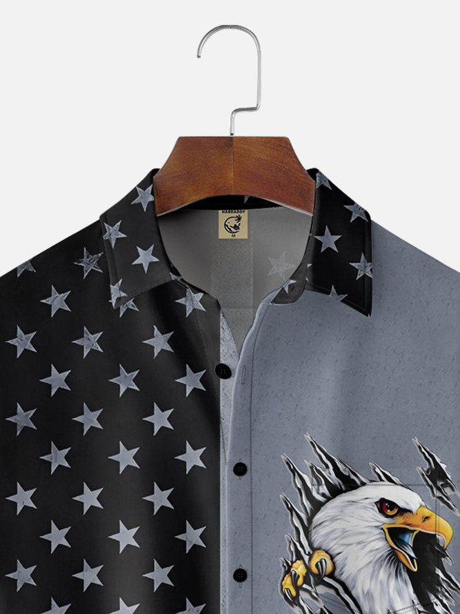 Hardaddy Moisture-wicking Memorial Day American Flag American Eagle Chest Pocket Casual Shirt