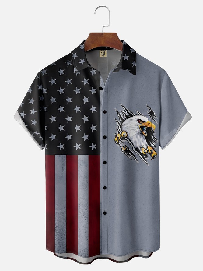 Hardaddy Moisture-wicking Memorial Day American Flag American Eagle Chest Pocket Casual Shirt