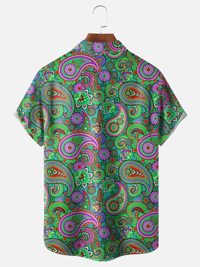 Moisture Wicking Paisley Chest Pocket Hawaiian Shirt
