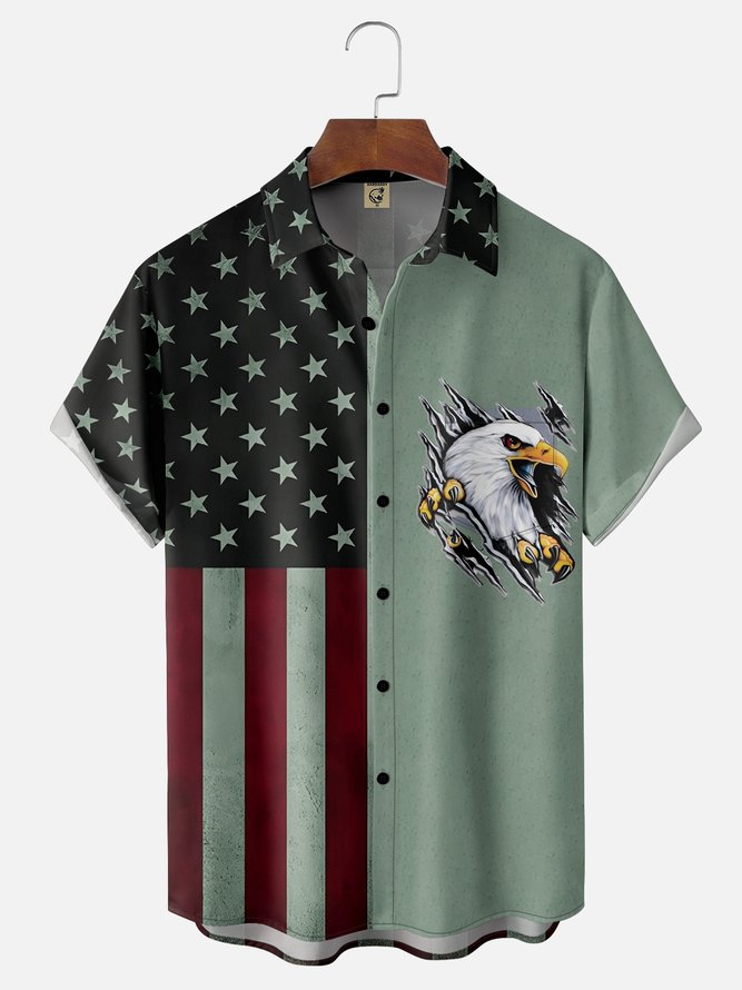 Hardaddy Moisture-wicking Memorial Day American Flag American Eagle Chest Pocket Casual Shirt