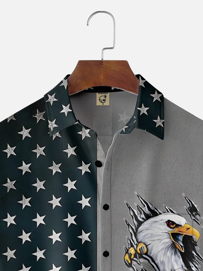 Hardaddy Moisture-wicking Memorial Day American Flag American Eagle Chest Pocket Casual Shirt