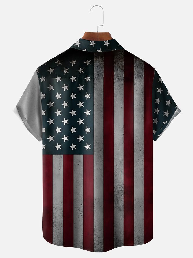 Hardaddy Moisture-wicking Memorial Day American Flag American Eagle Chest Pocket Casual Shirt
