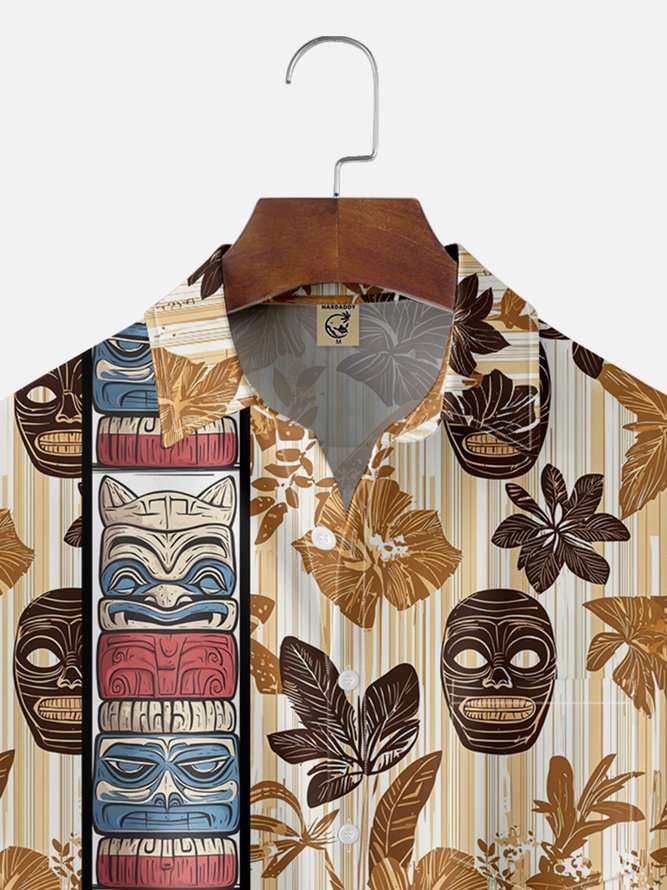Moisture-wicking Tiki Chest Pocket Hawaiian Shirt