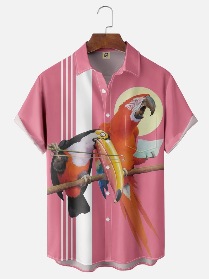 Moisture Wicking Toucan Parrot Chest Pocket Bowling Shirt