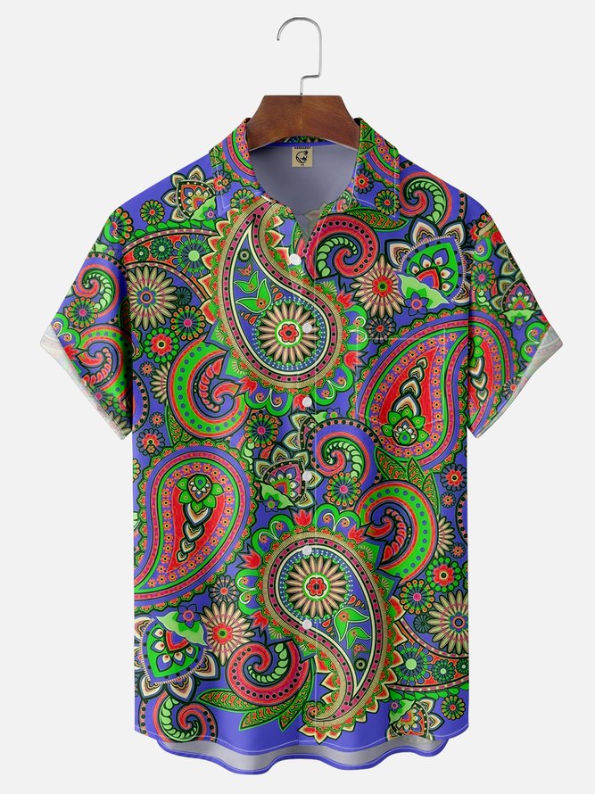 Moisture Wicking Paisley Chest Pocket Hawaiian Shirt