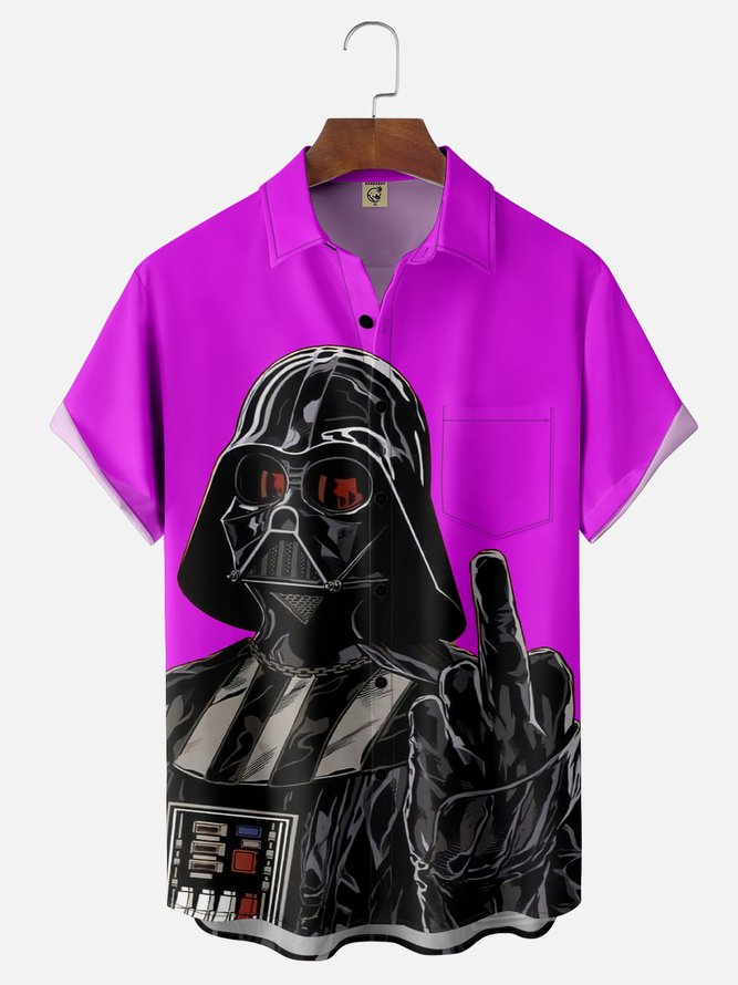 Moisture Wicking Star Robot Chest Pocket Hawaiian Shirt