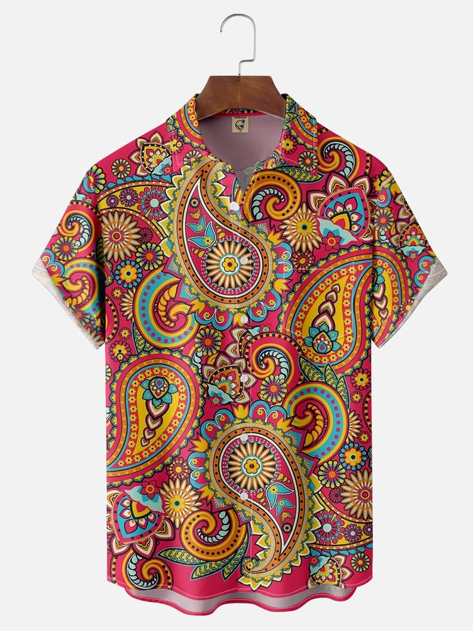 Moisture Wicking Paisley Chest Pocket Hawaiian Shirt