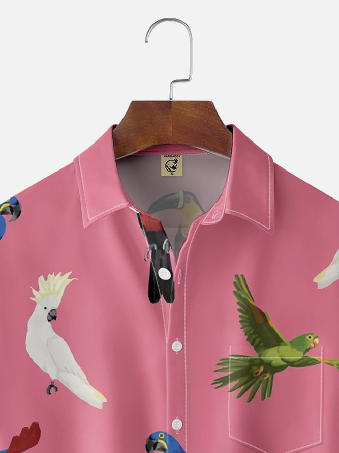 Moisture Wicking Parrot Toucan Chest Pocket Hawaiian Shirt