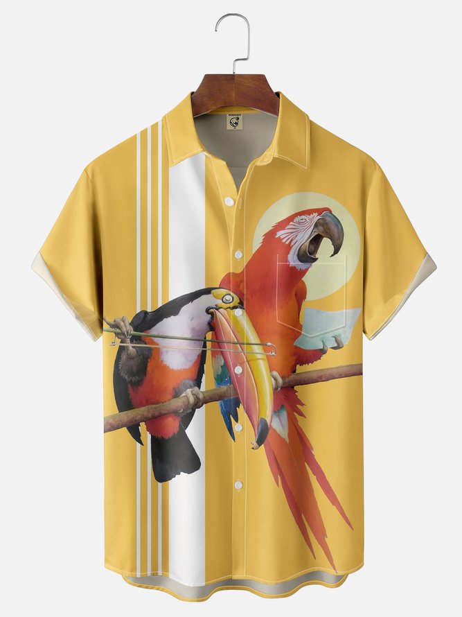 Moisture Wicking Toucan Parrot Chest Pocket Bowling Shirt