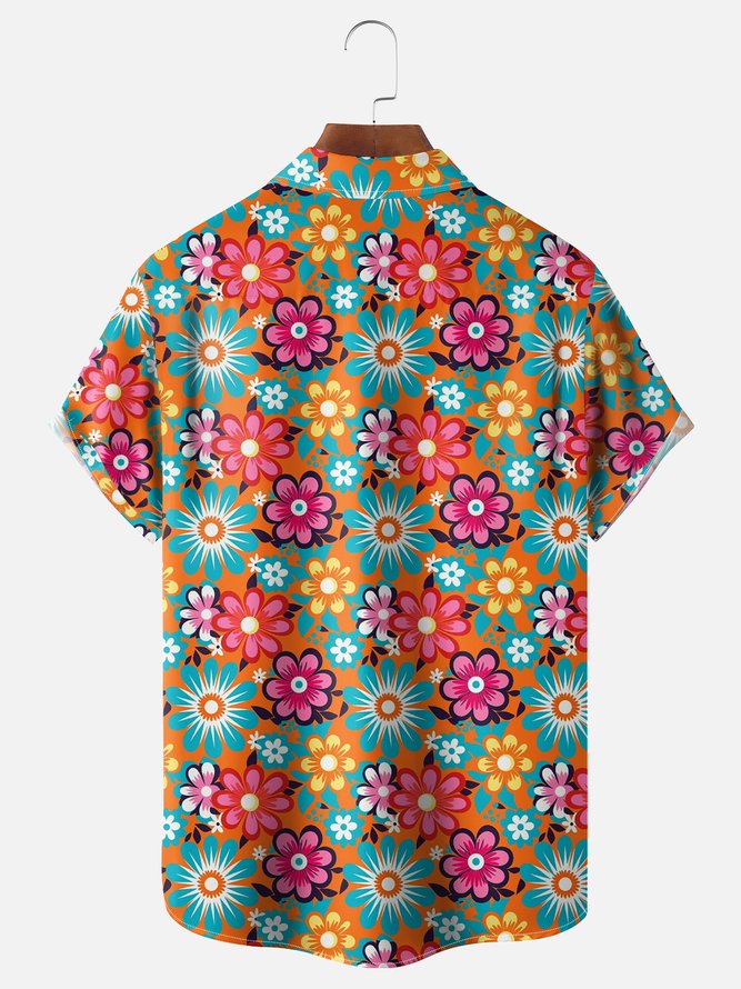 Moisture Wicking Floral Chest Pocket Hawaiian Shirt