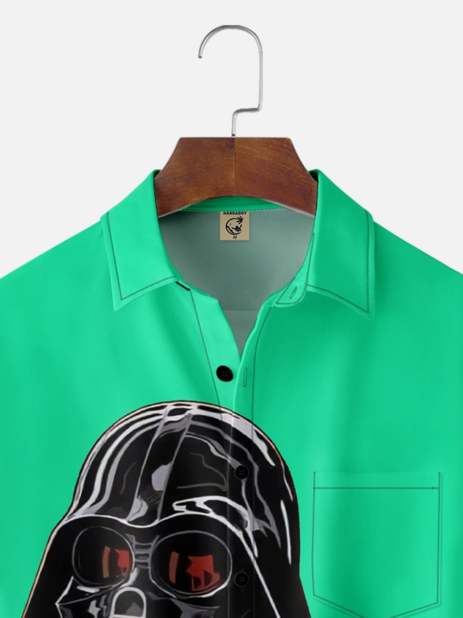 Moisture Wicking Star Robot Chest Pocket Hawaiian Shirt
