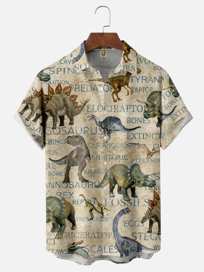 Moisture Wicking Dinosaur Chest Pocket Hawaiian Shirt