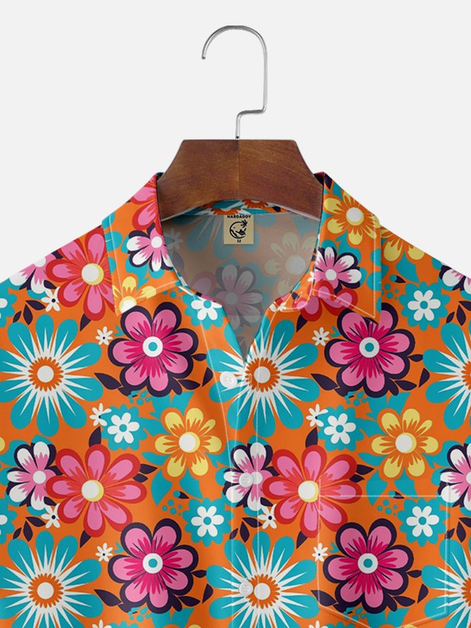 Moisture Wicking Floral Chest Pocket Hawaiian Shirt