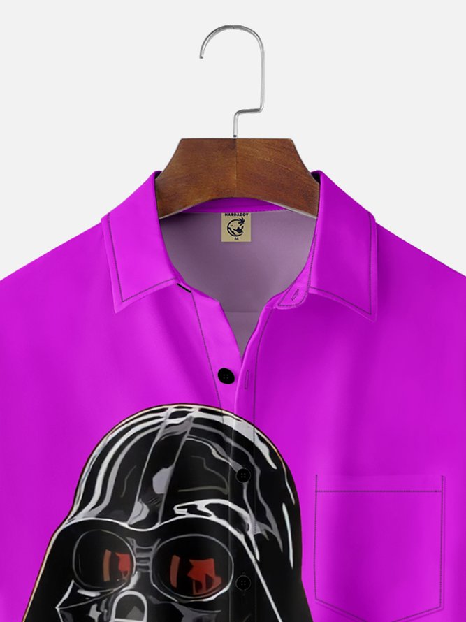 Moisture Wicking Star Robot Chest Pocket Hawaiian Shirt