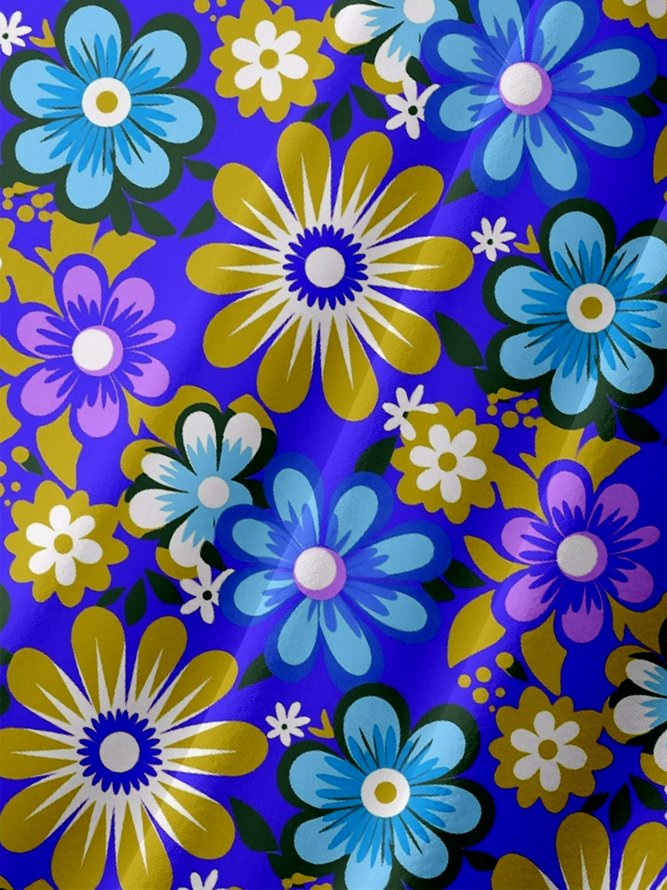 Moisture Wicking Floral Chest Pocket Hawaiian Shirt