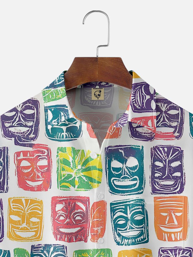 Moisture-wicking Tiki Chest Pocket Hawaiian Shirt