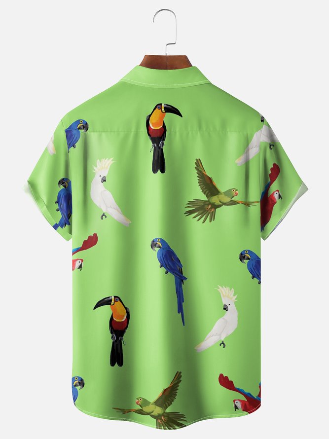 Moisture Wicking Parrot Toucan Chest Pocket Hawaiian Shirt