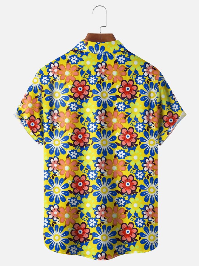 Moisture Wicking Floral Chest Pocket Hawaiian Shirt