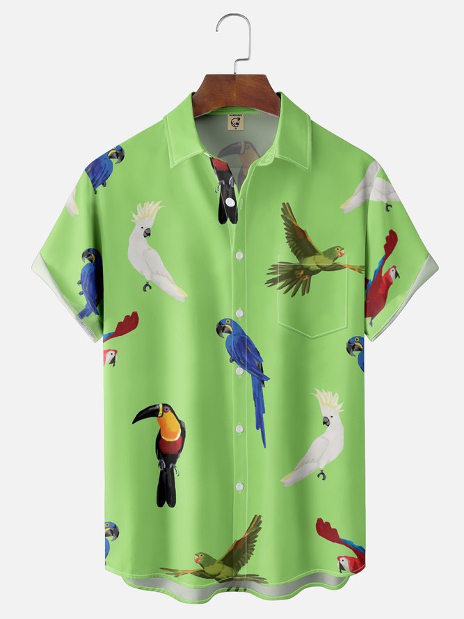 Moisture Wicking Parrot Toucan Chest Pocket Hawaiian Shirt