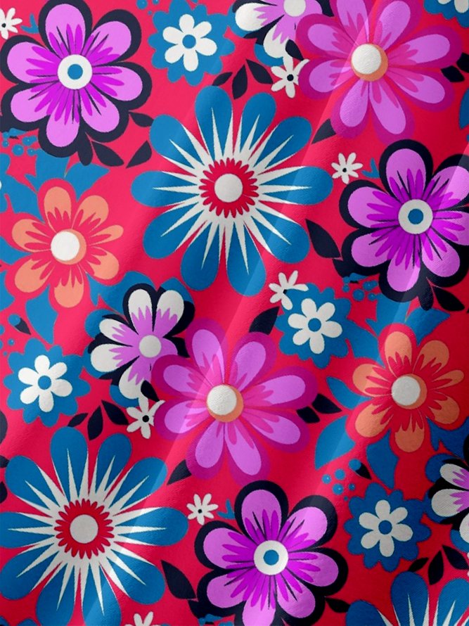 Moisture Wicking Floral Chest Pocket Hawaiian Shirt