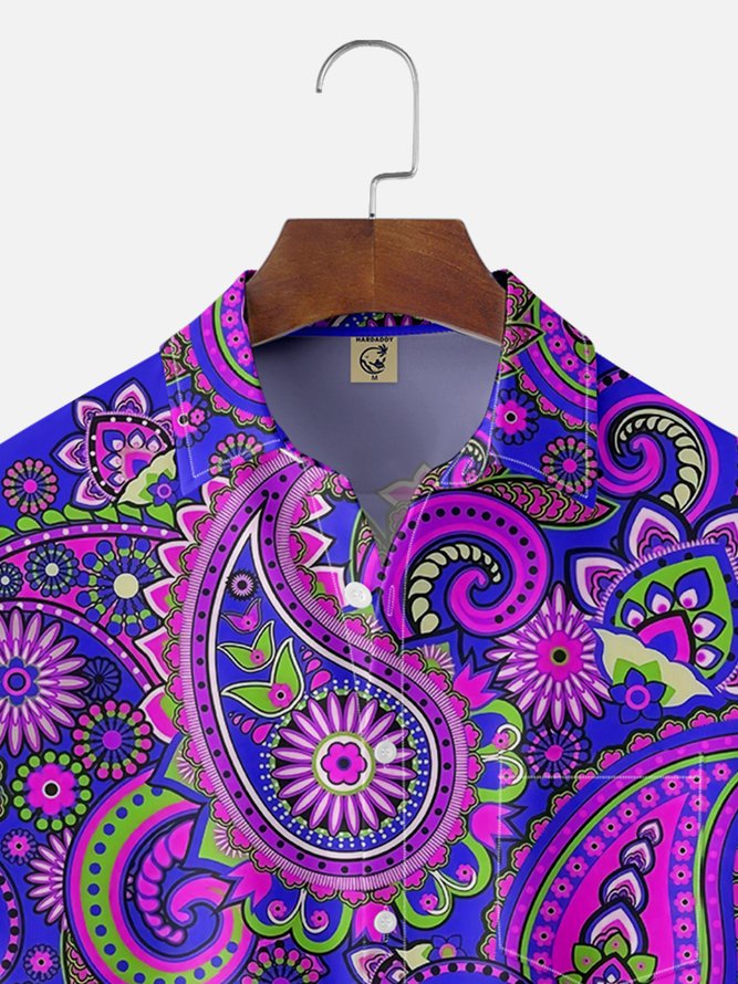 Moisture Wicking Paisley Chest Pocket Hawaiian Shirt