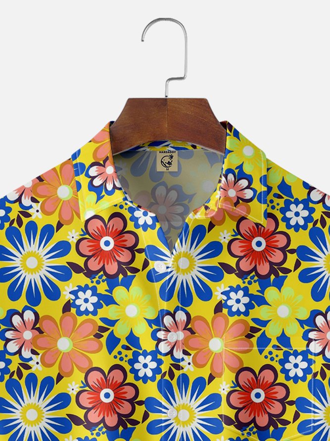 Moisture Wicking Floral Chest Pocket Hawaiian Shirt