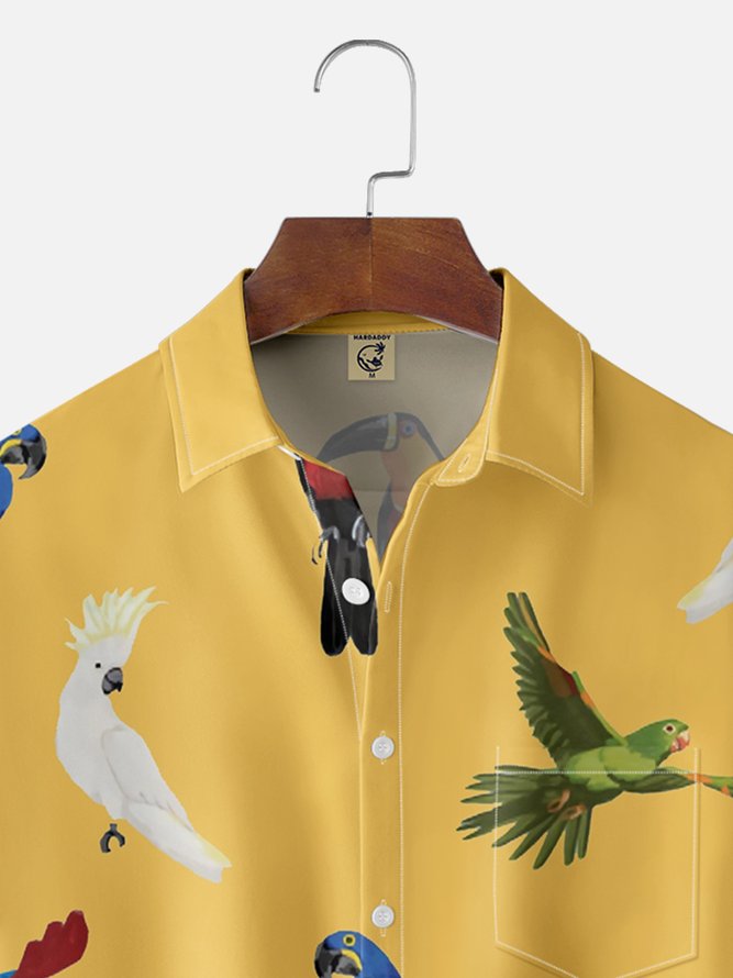 Moisture Wicking Parrot Toucan Chest Pocket Hawaiian Shirt