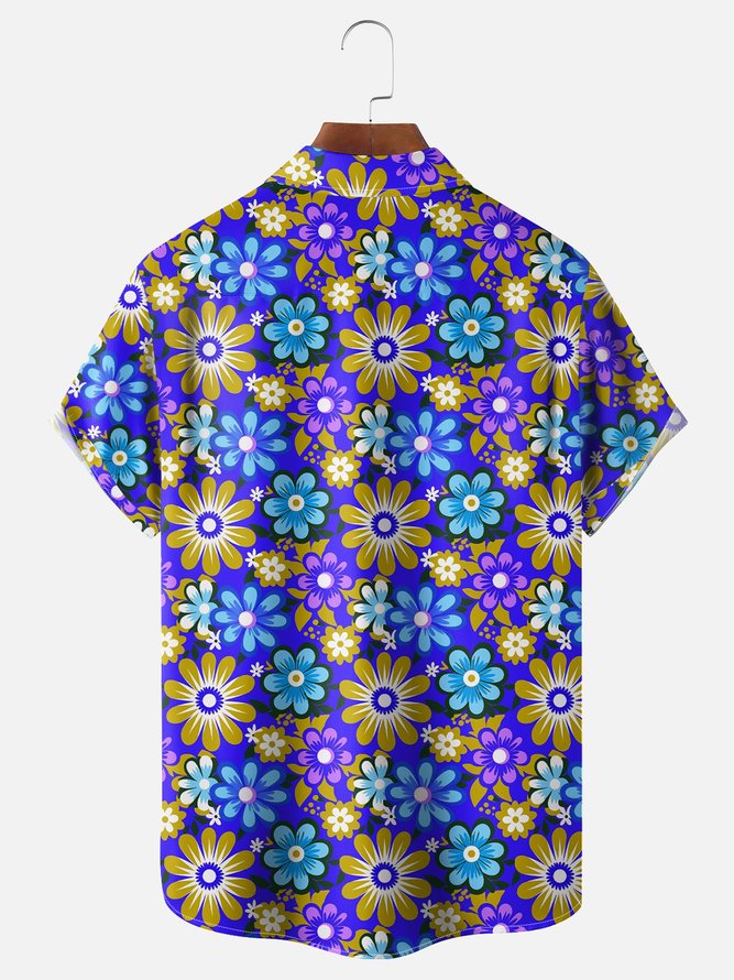 Moisture Wicking Floral Chest Pocket Hawaiian Shirt